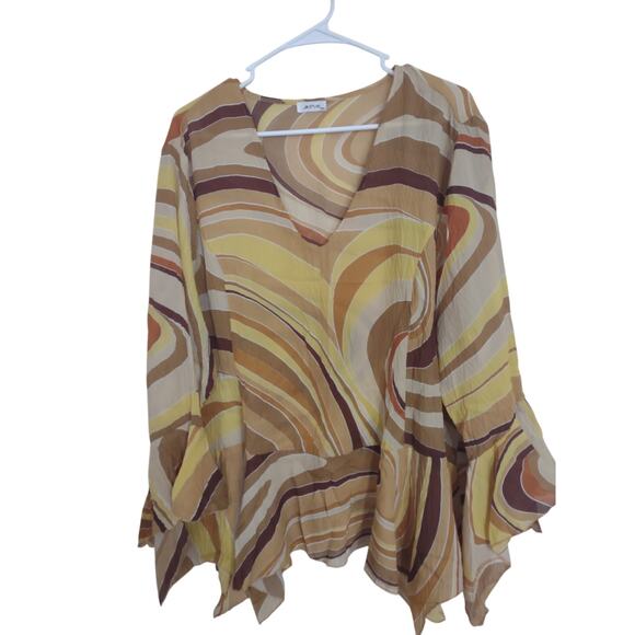 Jaipur Bohemian Crinkle Chiffon Blouse XXL Retro 70s Lagenlook Groovy Hippie - Picture 1 of 6